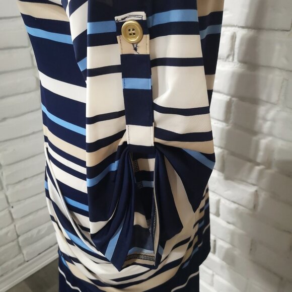 Venus Ladies White, Blue, & Tan Striped Size Small Straight Fit Beach Coverup - Picture 8 of 10